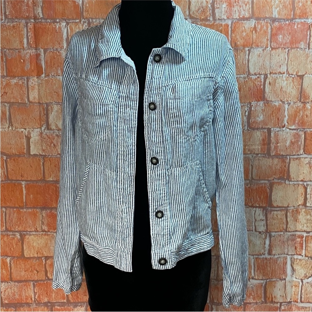 Hard Tail Forever Vintage Y2K Blue and White Striped‎ Cotton Jacket